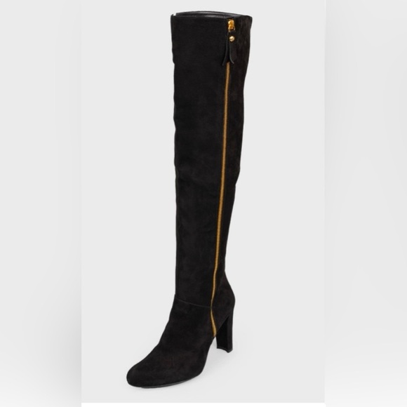 Stuart Weitzman Black Suede Over-The-Knee-BootsGold Zipper Size 6.5